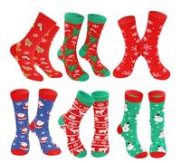 Augshy 6 Pares De Calcetines Navideños,Para Hombre y Mujer Divertidos y novedosos Bonitos Calcetines Navideños De Papá Noel Calcetines Unisex De Algodón De Relleno Regalos Chrismas Socks