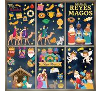 Augshy 9 Hojas Navidad Reyes Magos Ventanas Pegatinas, Pegatinas de Reyes Magos de Decoración, Navidad Nacimiento Pegatinas de Ventanas Cristal Decoración Adornos Pared Puerta Casa Navideños