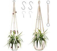 Augshy Colgador de macramé para Plantas, 2 Soportes Colgantes para Plantas con Extensor, para decoración de Interiores y Exteriores, Cesta Colgante de macramé con 4 Ganchos