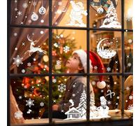 Augshy Pegatinas de Ventanas de Copos de Nieve Navideños,9 Hojas con Diseños de Copos de Nieve y Muñecos, Vitrophanie Noel, Sticker Noel Fenetre Décoration de Noël para Cristales Escuelas Puertas