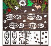 Augshy Plantilla Huellas Reyes Magos,Decoraciones Navidad del Día de Reyes con Huellas Papa Noel, Plantillas de Huellas de Elfo y GNOME,PVC 30x14cm para Pintar en Madera Paredes y Vidrios