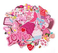 AUGSUN 60 parches bordados de color rosa al azar, varios estilos, parches para planchar con temática rosa para niñas, vaquera occidental, parches de reparación para coser, bonitos parches para
