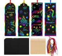 AUGSUN 96 Set Magic Scratch Rainbow Bookmarks Making Kit for Kids Students Christmas Party Favor Scratch Paper DIY Bookmarks Bulk with Bambo