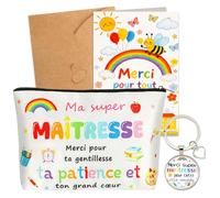 Augsun - Estuche de regalo con llavero y tarjeta de agradecimiento, bolsa para profesor, Atsem, educadora, idea de regalo de fin de año escolar