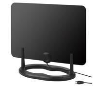 August DTA455 Antena TV DVB-T/DVB-T2, Antena TV Plana Grande Freeview Digital HD 1080p+ Interior Ganancia 5dBi Alcance 50 Kilómetros - Montaje Independiente o en Pared Cable de 3M - Negro