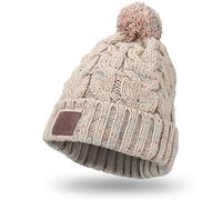 August EPA30 Gorro Bluetooth Mujer Hombre Beige Pompón, Beanie Telefono 5.0 Auriculares Punto Invierno Altavoz Inalámbrico Running Deportivo Diadema música Lavable