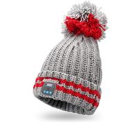 August EPA30 Gorro Bluetooth Mujer Hombre Gris Pompón, Beanie Telefono 5.0 Auriculares Punto Invierno Altavoz Inalámbrico Running Deportivo Diadema música Lavable