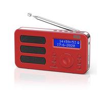 August MB225 Radio Portátil con Dab+/Dab/FM RDS, 40 Presets Radio, Digital Estéreo/Mono con Temporizador de Espera, Doble Alarma Snooze y Batería Recargable, Conexión de Audio fácil(Rojo)