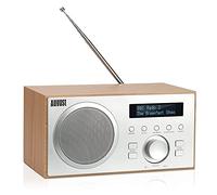 August MB420 Radio Digital FM Dab Plus USB Bluetooth de Madera, Transistor Altavoz Hi-Fi Reproductor MP3 Jack 3,5mm con Subwoofer Reloj Despertador con Enchufe - Estilo escandinavo