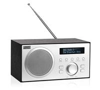 August MB420 Radio Digital FM Dab Plus USB Bluetooth de Madera, Transistor Altavoz Hi-Fi Reproductor MP3 Aux Jack 3,5mm con Subwoofer Reloj Despertador per Casa Oficina con Enchufe - Negro