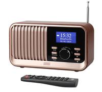 August MB450K Radio FM Dab+ Recargable Reloj Despertador Doble, Radio portátil Retro con 60 presintonías, Altavoz Bluetooth 5.3, USB/AUX/MicroSD, batería hasta 18 Horas y Mando a Distancia - Roble