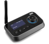 August MR280 Receptor Bluetooth, Transmisor Adaptador Bluetooth para PC TV Auriculares, Baja latencia, Modo Bypass, Enlace Dual Multipunto para 2 Dispositivos - AUX Jack RCA Óptico USB-C