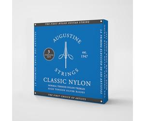 Augustine Classic Nylon - Azul - 3x - set de 6 cuerdas/Cuerdas graves plateadas - tensión normal/alta tensión