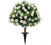 AugustknowU Estacas de margaritas de plástico para jardín para césped, patio y patio, con textura floral realista e inserción en el suelo (blanco)