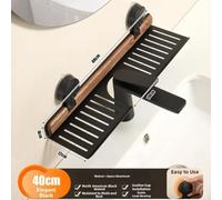 AugustknowU Estante de almacenamiento de madera de nogal para grifo de baño, instalación de ventosa, sin agujeros, con bandeja grande y ganchos laterales para baños, cocinas, dormitorios, caravanas