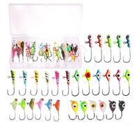 AugustknowU Juego de 30 anzuelos de pesca con púas y cabezas pesadas para una presentación consistente en aguas heladas