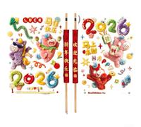 AugustknowU Juego de 4 fundas para manijas de puerta con motivos de Año Nuevo con calcomanías de ventana para vacaciones para el hogar, felpa reversible y material