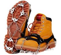 AUHIKE Crampones 18 de Dientes y Garras l Cubierta Antideslizante de Zapatos para Nieve y Hielo, con Cadena de Acero Inoxidable (M)