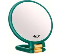 AUHLYZR Espejo de aumento 40x con asa, doble cara de aumento 40X/1x, fácil de transportar, plegable para maquillaje, belleza de precisión (Verde)