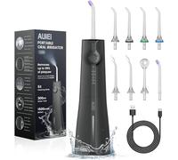 AUIEI Irrigador Dental, Irrigador Bucal Portatil Inalámbrico Profesional 8 Boquillas 5 Modos, USB Recargable Para Limpieza de Dientes, IPX7 Impermeable 300ML, Para Hogar y Viajes (Negro)