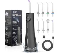 AUIEI Jet Dental Hydropulsor Portable Water Flosser, Irrigador oral 5 modos y 8 boquillas, depósito de 300 ml, USB cargado, impermeable IPX7, apto para gencia sensible (Negro)