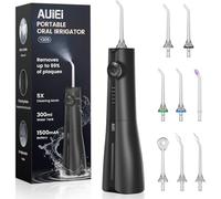 AUIEI Pick de hilo dental de agua para dientes y aparatos ortopédicos, 300 ml de hilo dental inalámbrico Power con 8 puntas de chorro, irrigador bucal 5 modos de uso, impermeable IPX7, portátil para