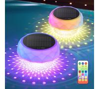 AUINSKY Luz para Piscina, Luz Solar Piscinas con RGB Cambio de Color, Mando a RF Distancia con Contenedor Limpieza, Luces Piscina para Decoración de Jardín y Piscinas-2 piezas