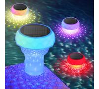 AUINSKY Luz para Piscina, Luz Solar Piscinas con RGB Cambio de Color, Mando a RF Distancia con Contenedor Limpieza, Luces Piscina para Decoración de Jardín y Piscinas