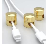 Auiremrti 3 soportes para cables dorados de metal, clips de cable 2 en 1 con tornillo autoadhesivo, organizador de cables resistente de aluminio, clip para guía de cables para cargadores