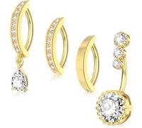Auiremrti 4 unidades de piercing de ombligo en oro, 14G, anillos de ombligo Clicker para mujeres, acero inoxidable quirúrgico, CZ, joyería de piercing de ombligo invertido