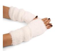 Auiremrti Calentadores de brazo sin dedos blancos para mujer,Fibra de poliéster Calentadores de manos clásicos,Guantes suaves y cálidos para otoño e invierno,Moda,Cálido,Hipoalergénico, Blanco, L