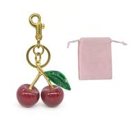 Auiremrti Llavero Accesorios Cereza,Llavero para Bolsos,Llavero con Hoja Verde,Llavero Cereza para Bolsos,Con Bolsita de Terciopelo,Regalo para Mujeres