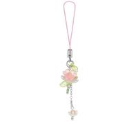 Auiremrti Llavero para teléfono con flores rosas, Lindo cordón de teléfono con perlas y flor de loto, Decoración hecha a mano para mujeres, Accesorio Y2K, Llavero, Colgante de bolso, Regalo