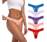 Auithery Tangas para Mujer, Sexy, con Encaje, Control de Abdomen, Tanga, Tanga, Talle Alto, Tallas XS-4XL, Paquete de 5, 5 Tangas de Encaje Brillantes, XXXL