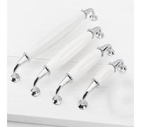 AUJLKJOUV 4 piezas Manijas Mesitas de Noche Cerámica de Blanco y plata,Tirador de Cocina de Mesa De Comedor Armario para Muebles,Perillas de Cajón baño