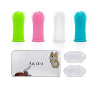 Aujzoo Juego de cepillos de dientes para perros (4 paquetes), cepillo de dientes para limpieza de dientes de mascotas de 360º para perros, gatos, cuidado dental, cepillo de dientes de silicona