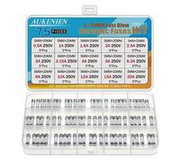 AUKENIEN 5X20MM Fusibles Cerámica Soplado Rápido 15 Valores 0,5A 1A 1,6A 2A 2,5A 3A 3,15A 4A 5A 6,3A 8A 10A 12A 15A 20A 250V 5X20 MM Fusible de Cerámicos Acción Rápida Tubo Surtido Kit