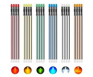 AUKENIEN 60 Piezas 3MM 12V Diodos LED Pre Cableado Luces LED Diodo Emisoras Kit 6 Colores DC 12 Voltios Blanco Rojo Amarillo Verde Azul Naranja Precableado Redondo Lámpara con Resistencia y Wired