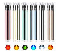 AUKENIEN 60 Piezas 5MM 12V Diodos LED Luces Pre Cableado Transparentes 6 Colores DC 12 Voltios LED Diodo Redondo Lámpara Precableado Blanco Rojo Amarillo Verde Azul Naranja con Resistencia y Wire