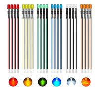 AUKENIEN 60 Piezas 5MM 12V Diodos LED Pre Cableado Luces LED Diodo Emisoras Kit 6 Colores DC 12 Voltios Blanco Rojo Amarillo Verde Azul Naranja Precableado Redondo Lámpara con Resistencia y Wired