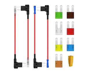 AUKENIEN Micro2 Portafusibles 12V Fusibles Coche Robacorrientes Adaptador Porta Fusible Add A Circuito con Hilo Inline Portafusible con 5A 7,5A 10A 15A 20A 25A 30A Fuse Micro 2