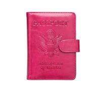 AUKEPO Soporte para pasaporte para artículos esenciales de viaje, piel sintética, bloqueo RFID, funda universal para viajes internacionales, accesorios imprescindibles para mujeres y hombres, Rosa