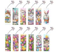 Aukojoy 12 piezas patrón de paisaje animal DIY diamante marcapáginas proyectos de arte de diamantes de forma irregular pintura de diamantes arte letrero de libro para lectores hogar oficina decoración