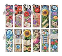 Aukojoy 12 piezas patrón de paisaje animal DIY diamante marcapáginas proyectos de arte de diamantes de forma irregular pintura de diamantes arte letrero de libro para lectores hogar oficina decoración