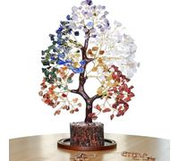 Aukojoy Árbol de cristal de siete chakras con base de madera - Feng Shui árbol de dinero decoración para nuevos comienzos, decoración del hogar para energía positiva en casa y oficina