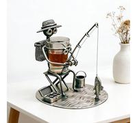 Aukojoy Fishing Buddy Sho-t Soporte de cristal, decoración de barra de escena de pescador de metal, soporte de metal hecho a mano con soporte de vidrio integrado, regalos de pesca personalizados