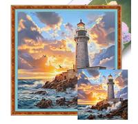 Aukojoy Kit completo de punto de cruz de 11 quilates, 45 x 45 cm, diseño de faro al atardecer