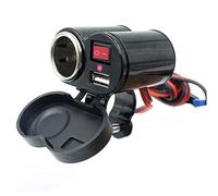 Aukson D72C Encendedor de Cigarrillos para Moto Toma de Montaje Impermeable + Toma de Cargador USB Cargador 2 en 1 con Interruptor de Encendido/Apagado 5V1.5A con Cable de 1,2 m Voltímetro para Motoc