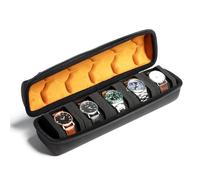 AUKURA Estuche de viaje duro para reloj, 5 ranuras con cremallera, organizador para hombres y mujeres, con almohada antimovimiento (negro con forro de microfibra)