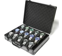 Aukura - Estuche organizador de relojes de 15 ranuras, funda rígida de almacenamiento de aluminio, funda de viaje acolchada para exposición y organización de relojes